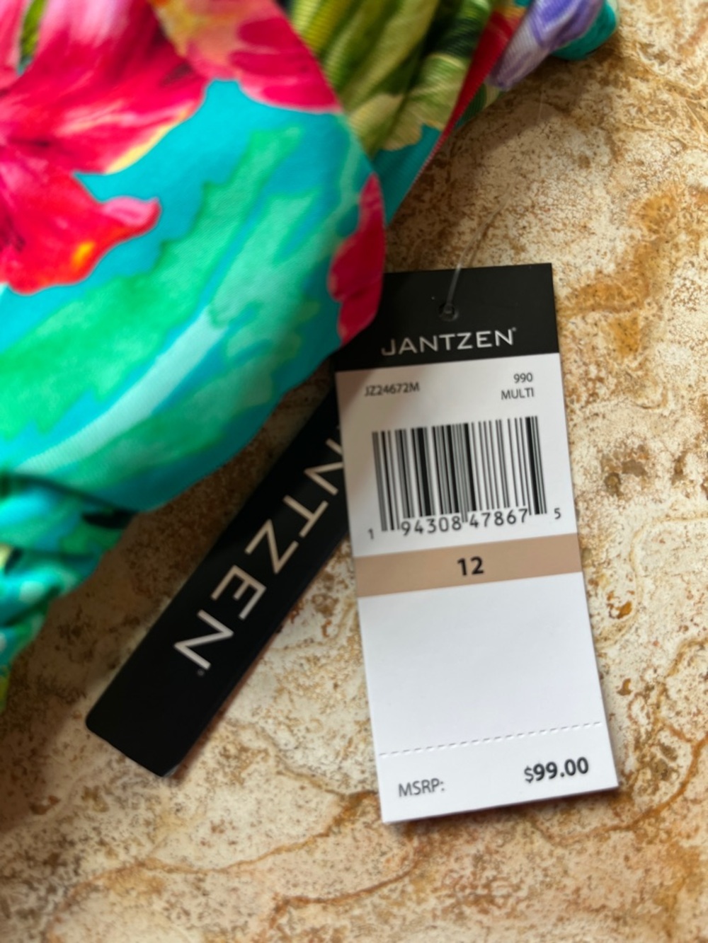 Jantzen Teal Tropical Floral One-Piece Swimsuit - Picture 3 of 5